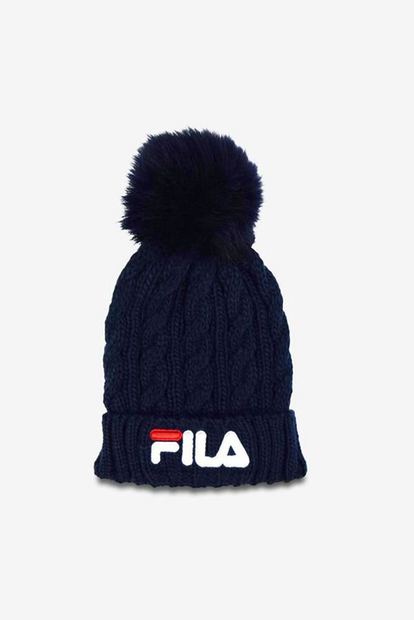 Fila Cable Knit Pom Pom Beanie - Navy,NZ 479-82601